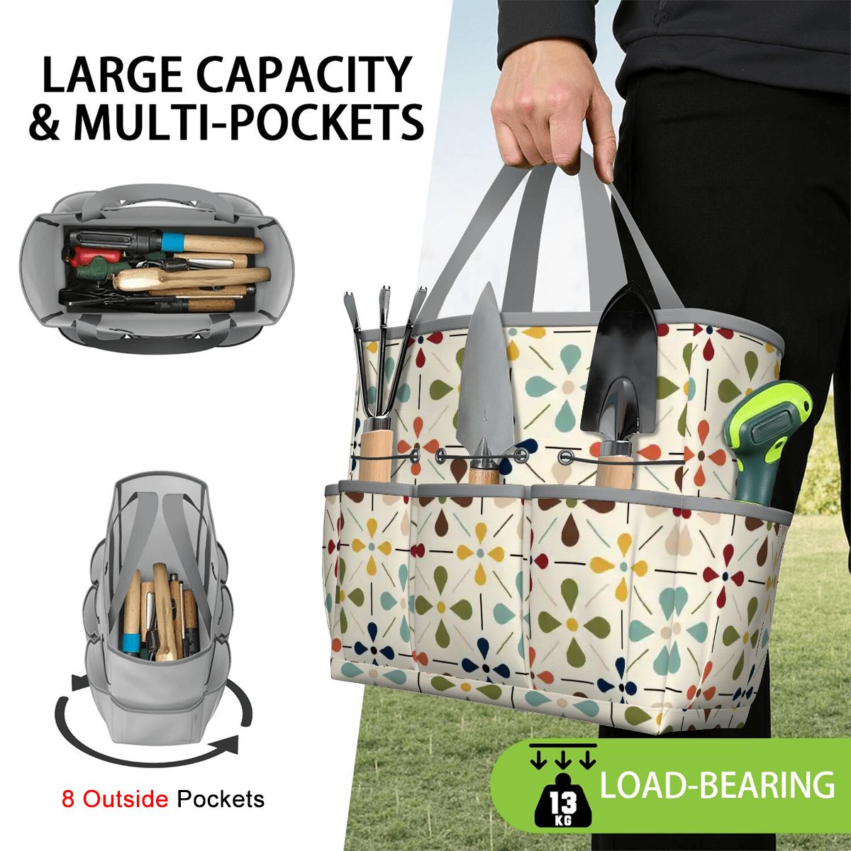 Kate McEnroe New York Retro Mid Century Modern Geometric Floral Garden Tool Tote BagGarden Tool BagnaPWtt8Qns