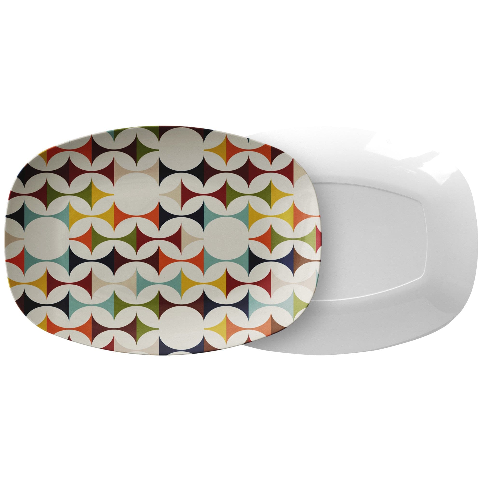 Kate McEnroe New York Retro Mid Century Modern Geometric Serving Platter in Cream, Teal, Mustard, and RustServing Platters9727