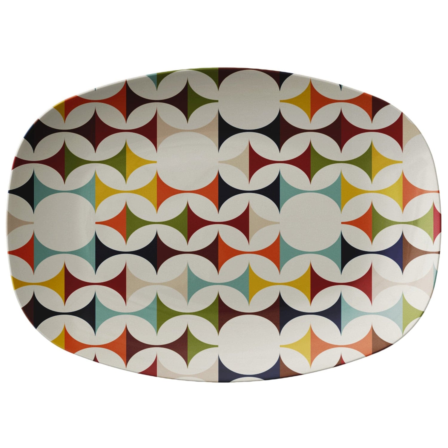 Kate McEnroe New York Retro Mid Century Modern Geometric Serving Platter in Cream, Teal, Mustard, and RustServing Platters9727