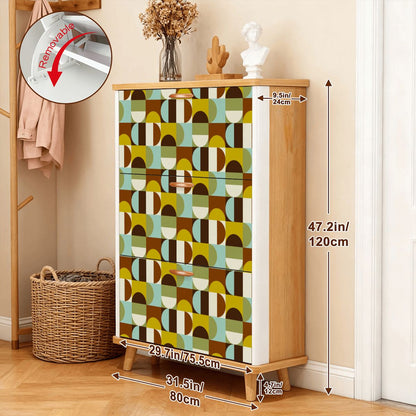 Kate McEnroe New York Retro Mid Century Modern Geometric Shoe Cabinet, MCM Entryway Storage Organizer, 70s Style Mudroom UnitShoe StorageUuOBihflAJ