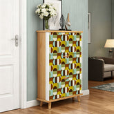 Kate McEnroe New York Retro Mid Century Modern Geometric Shoe Cabinet, MCM Entryway Storage Organizer, 70s Style Mudroom UnitShoe StorageUuOBihflAJ