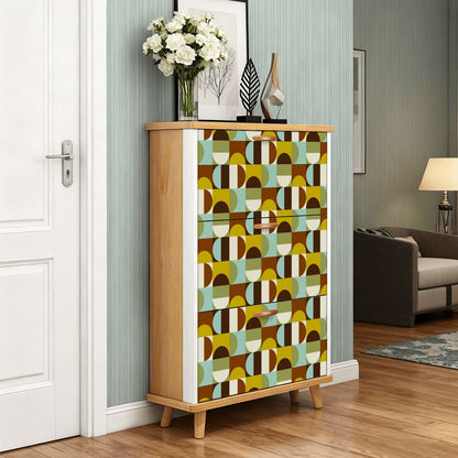 Kate McEnroe New York Retro Mid Century Modern Geometric Shoe Cabinet, MCM Entryway Storage Organizer, 70s Style Mudroom UnitShoe StorageUuOBihflAJ