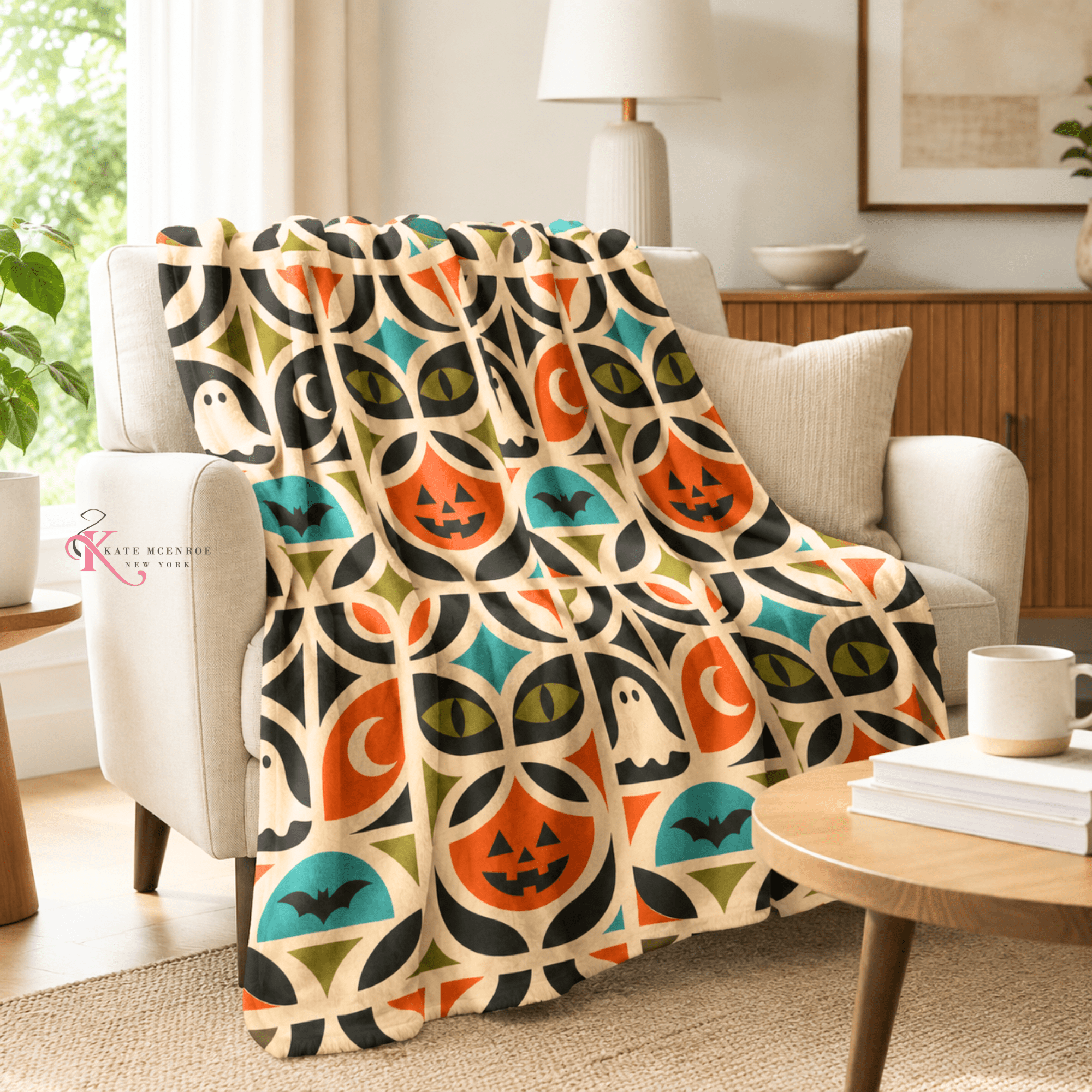 Kate McEnroe New York Retro Mid Century Modern Halloween Throw BlanketBlankets32382473140417237770