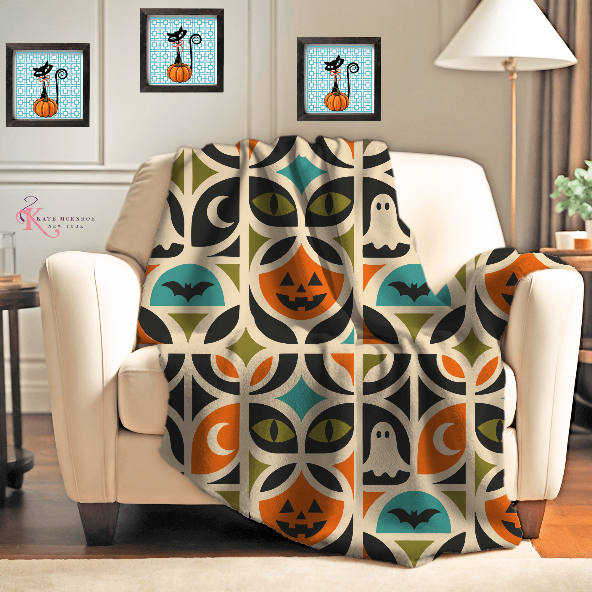 Kate McEnroe New York Retro Mid Century Modern Halloween Throw BlanketBlankets33957095819257203353