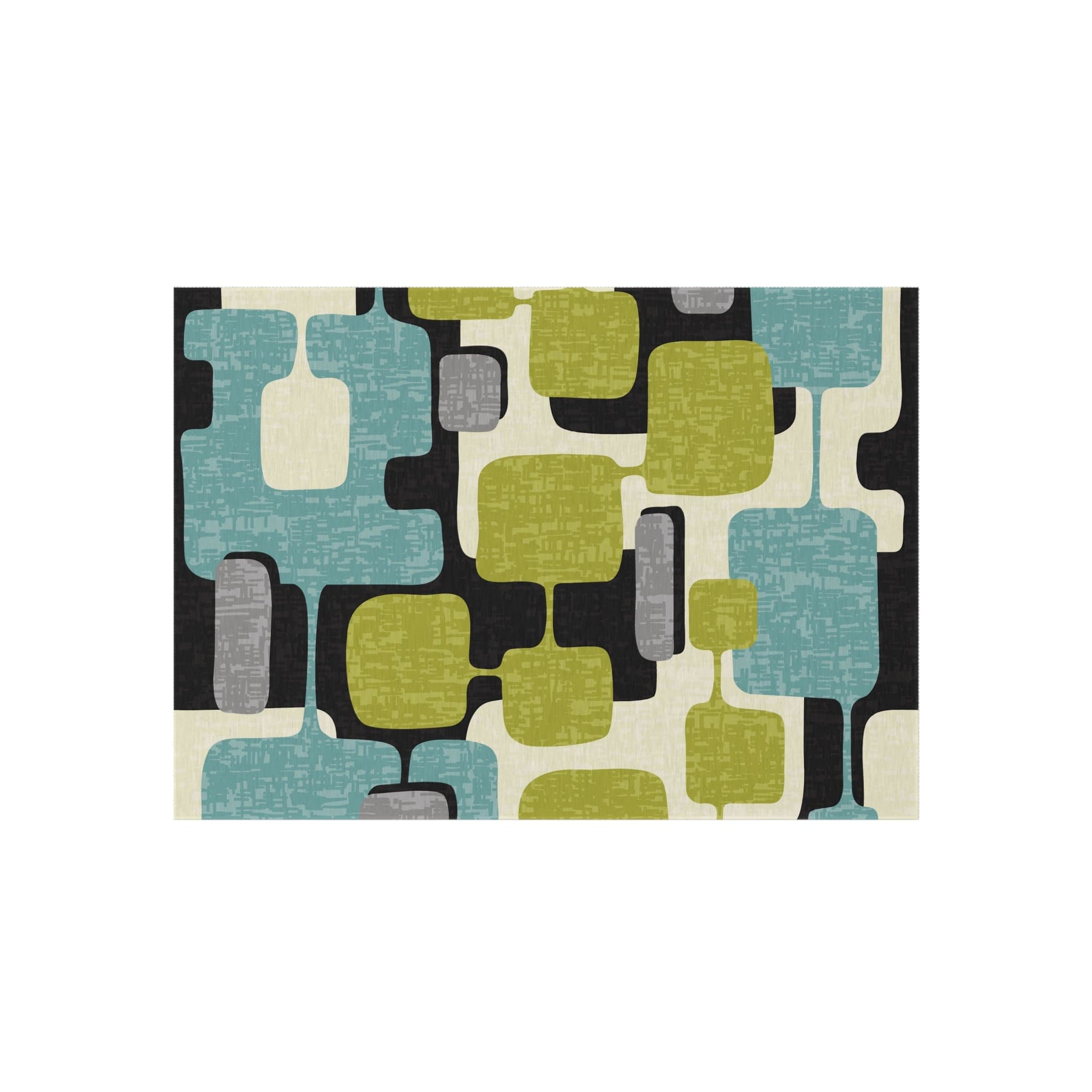 Kate McEnroe New York Retro Mid Century Modern Indoor - Outdoor Area Rug, MCM Teal, Lime Green, Gray, Cream Geometric Abstract Porch Patio Accent RugRugs22668449102686837386