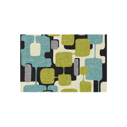 Kate McEnroe New York Retro Mid Century Modern Indoor - Outdoor Area Rug, MCM Teal, Lime Green, Gray, Cream Geometric Abstract Porch Patio Accent RugRugs22668449102686837386