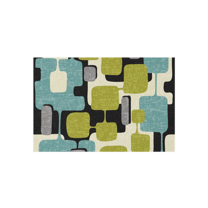 Kate McEnroe New York Retro Mid Century Modern Indoor - Outdoor Area Rug, MCM Teal, Lime Green, Gray, Cream Geometric Abstract Porch Patio Accent RugRugs22668449102686837386