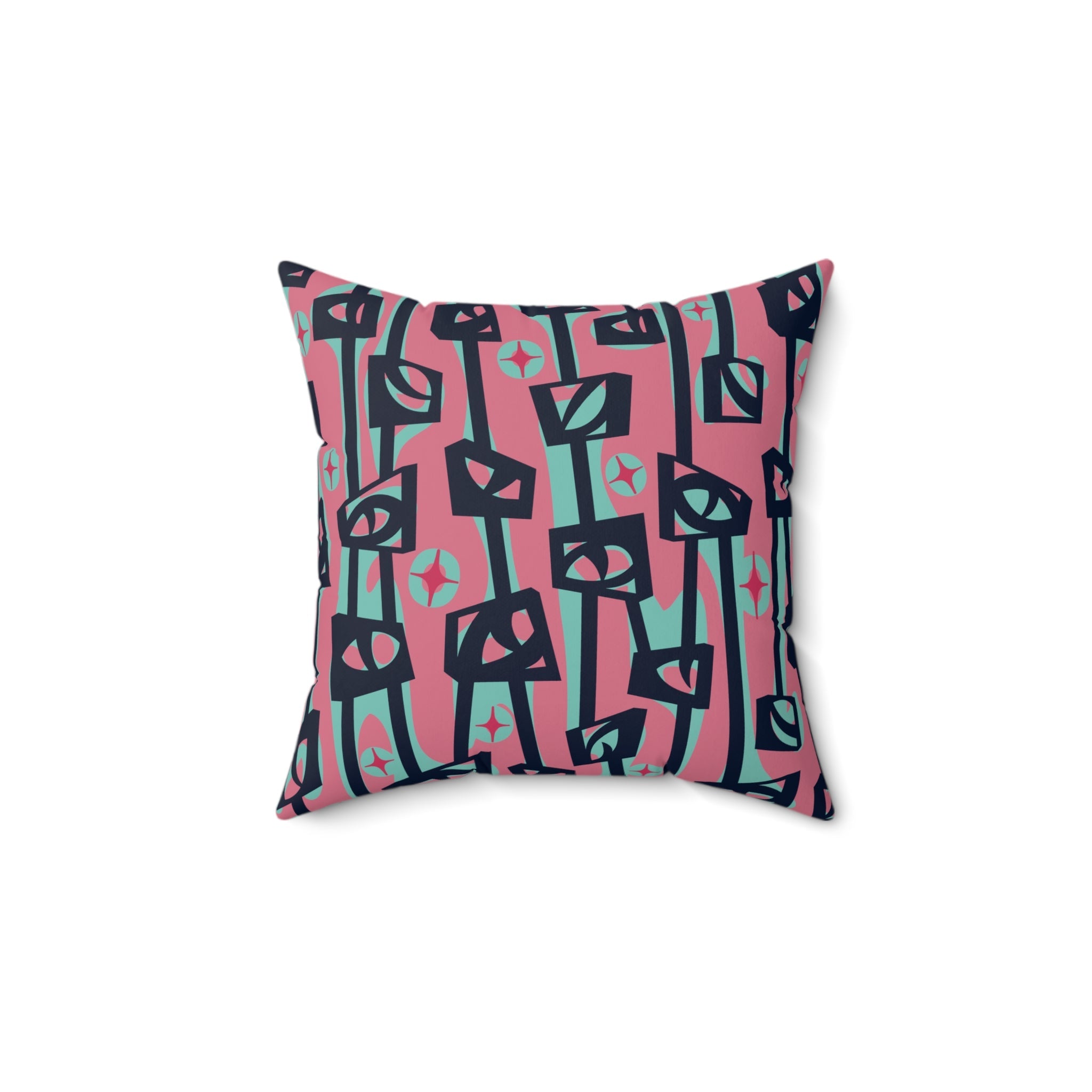 Kate McEnroe New York Retro Mid Century Modern Pink Teal Tiki Totem Abstract Throw PillowThrow Pillows17599226699285681851