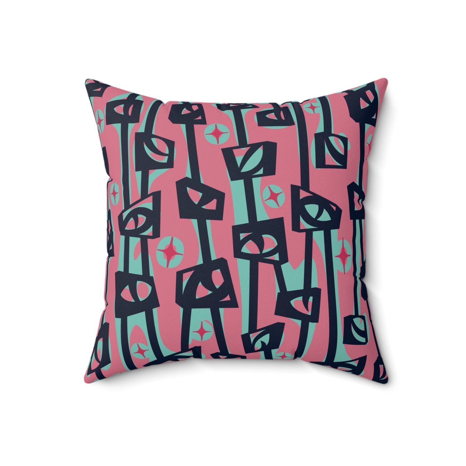 Kate McEnroe New York Retro Mid Century Modern Pink Teal Tiki Totem Abstract Throw PillowThrow Pillows29141202678510597511