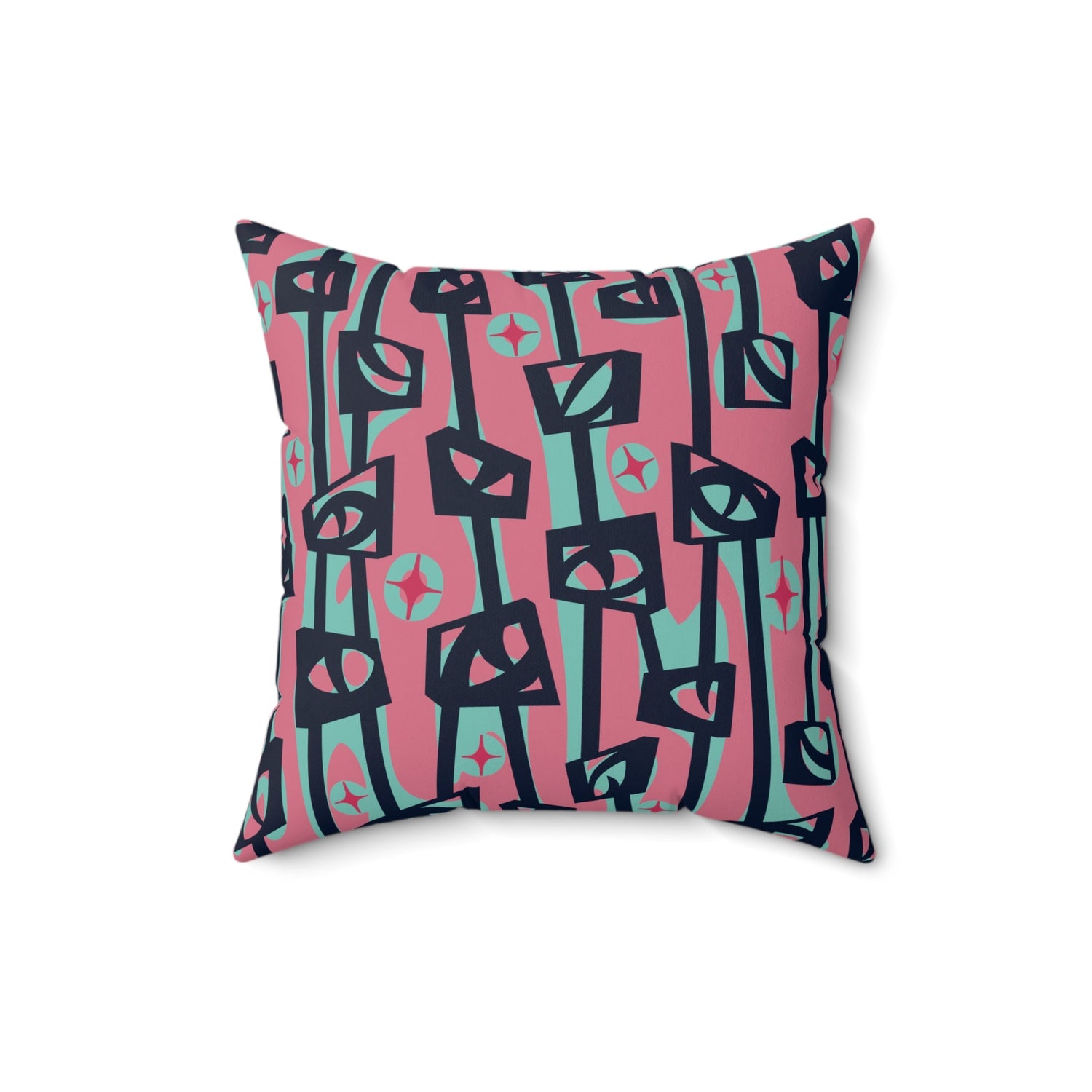 Kate McEnroe New York Retro Mid Century Modern Pink Teal Tiki Totem Abstract Throw PillowThrow Pillows29141202678510597511