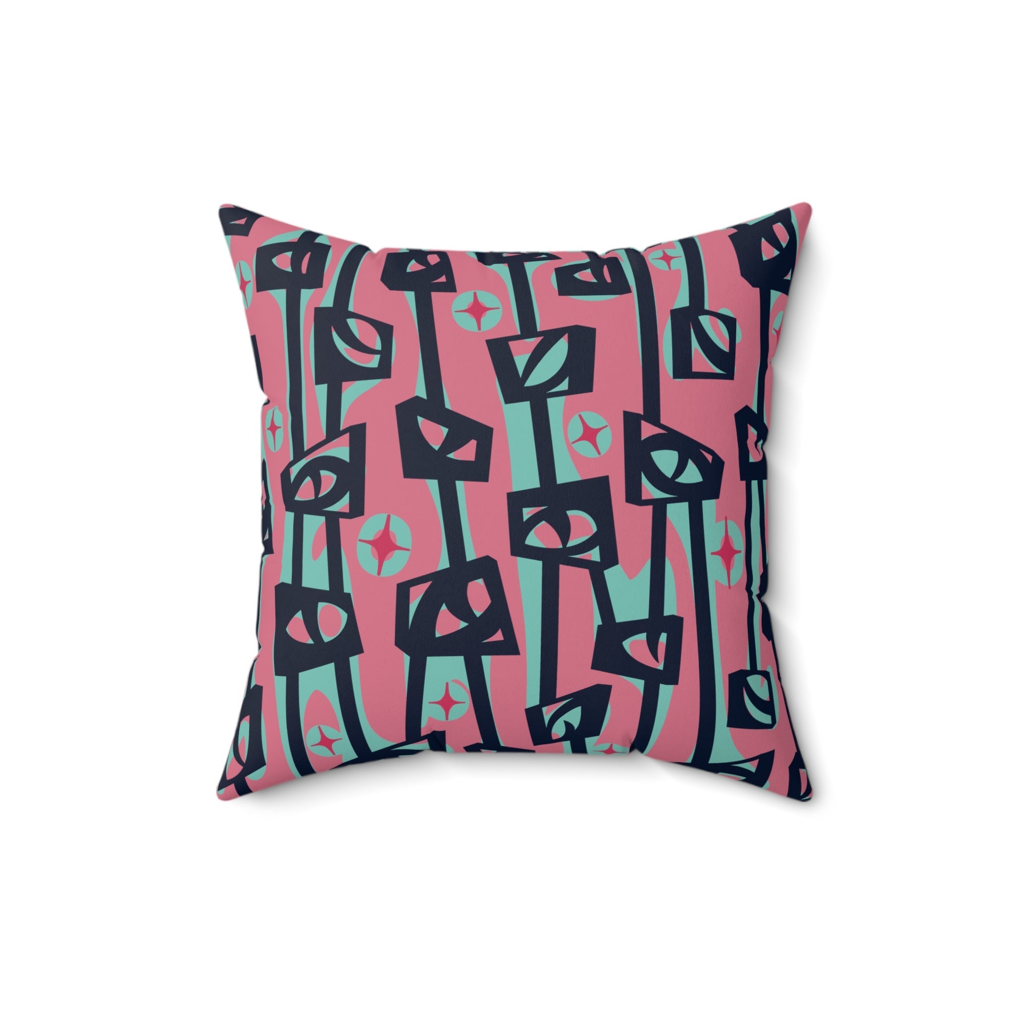 Kate McEnroe New York Retro Mid Century Modern Pink Teal Tiki Totem Abstract Throw PillowThrow Pillows29141202678510597511