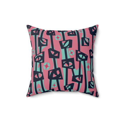 Kate McEnroe New York Retro Mid Century Modern Pink Teal Tiki Totem Abstract Throw PillowThrow Pillows29141202678510597511