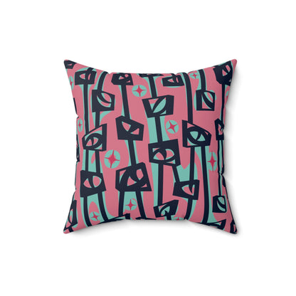 Kate McEnroe New York Retro Mid Century Modern Pink Teal Tiki Totem Abstract Throw PillowThrow Pillows29141202678510597511