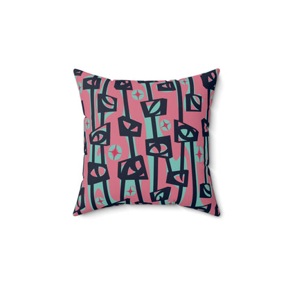 Kate McEnroe New York Retro Mid Century Modern Pink Teal Tiki Totem Abstract Throw PillowThrow Pillows29141202678510597511