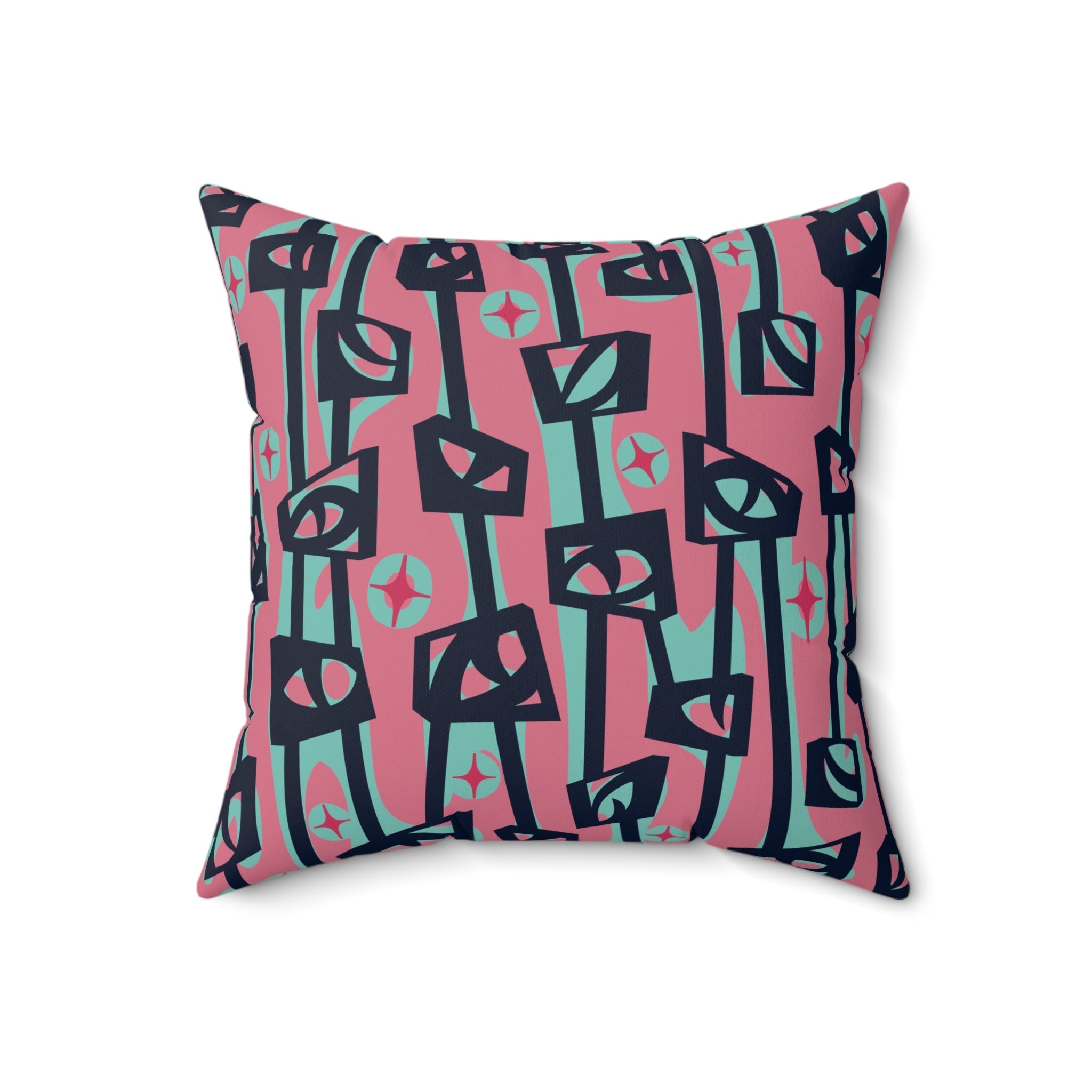 Kate McEnroe New York Retro Mid Century Modern Pink Teal Tiki Totem Abstract Throw PillowThrow Pillows30212909767904780283