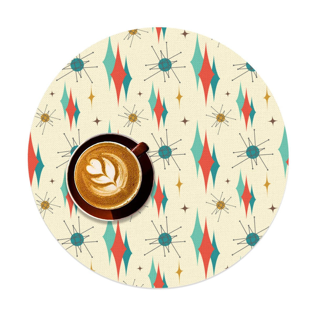 Kate McEnroe New York Retro Mid Century Modern Round Linen Placemats, Franciscan Diamond Starburst Table LinensPlacematsH5KRTB - DF7KKU - L4IOAT