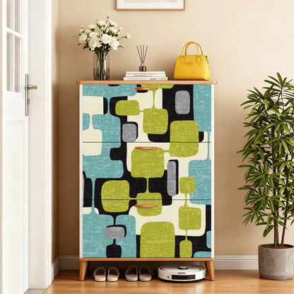 Kate McEnroe New York Retro Mid Century Modern Shoe Cabinet, Geometric Green Blue Black Storage Unit, MCM Entryway OrganizerShoe Storage2DhVZqOHXF