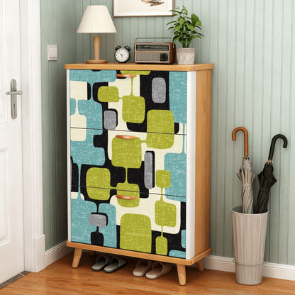 Kate McEnroe New York Retro Mid Century Modern Shoe Cabinet, Geometric Green Blue Black Storage Unit, MCM Entryway OrganizerShoe Storage2DhVZqOHXF