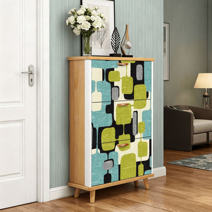 Kate McEnroe New York Retro Mid Century Modern Shoe Cabinet, Geometric Green Blue Black Storage Unit, MCM Entryway OrganizerShoe Storage2DhVZqOHXF