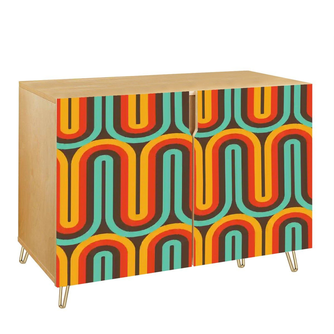 Kate McEnroe New York Retro Mid Century Modern Sideboard, 70s Groovy Geometric Storage Cabinet, MCM CredenzaStorage CabinetsJ2Qx8c9kpv
