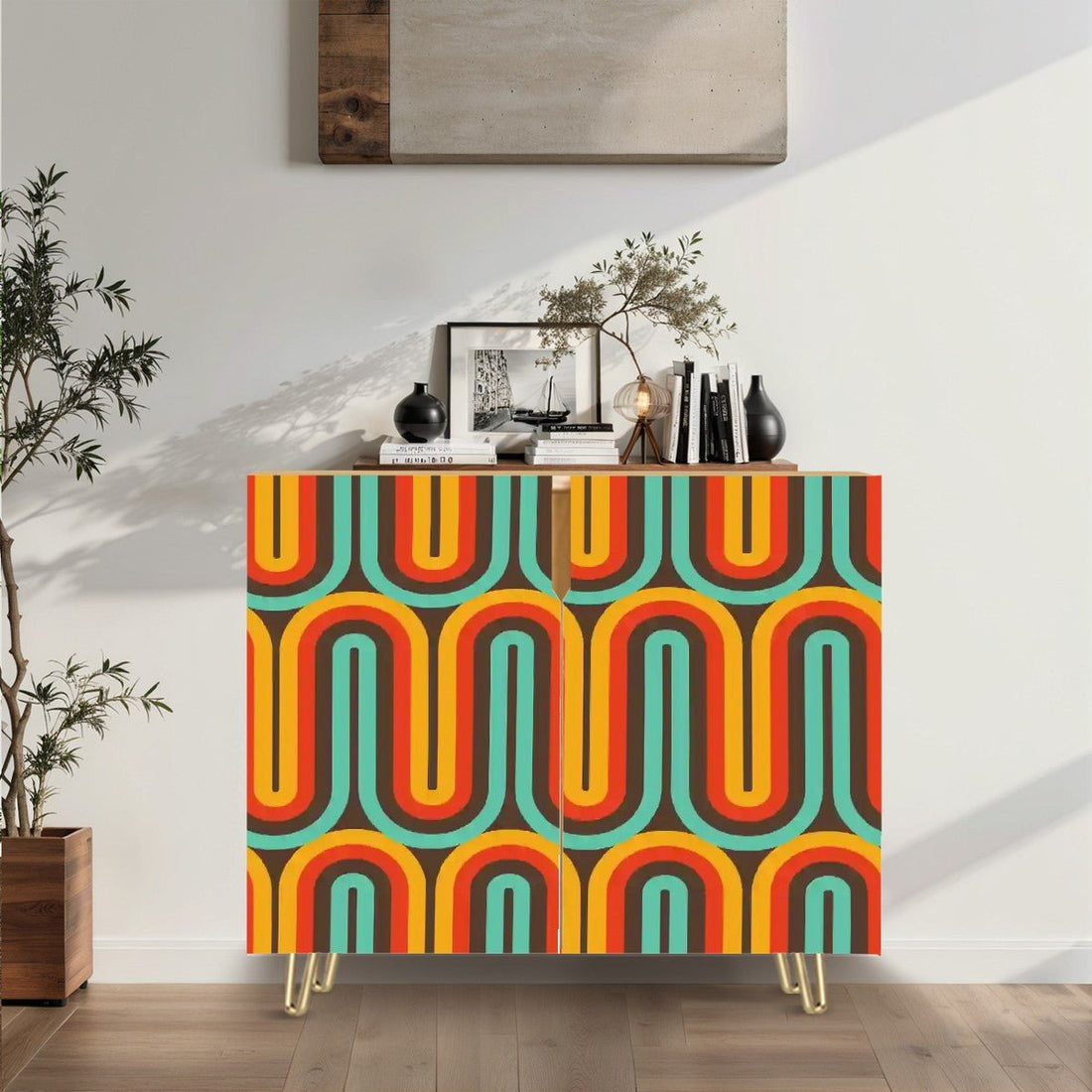 Kate McEnroe New York Retro Mid Century Modern Sideboard, 70s Groovy Geometric Storage Cabinet, MCM CredenzaStorage CabinetsJ2Qx8c9kpv