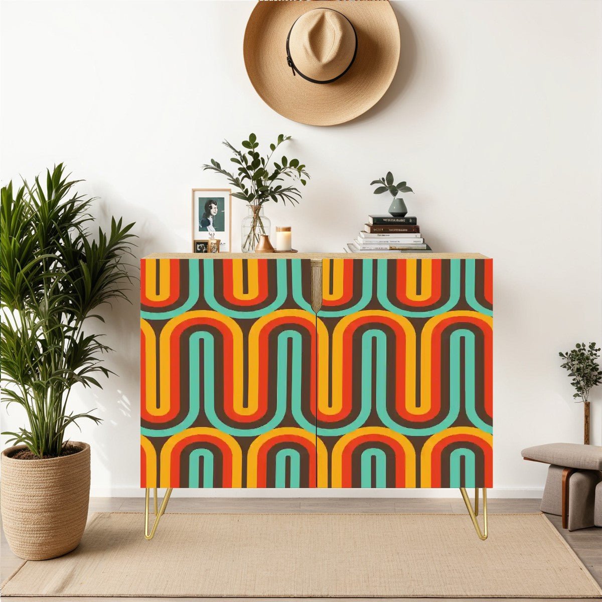 Kate McEnroe New York Retro Mid Century Modern Sideboard, 70s Groovy Geometric Storage Cabinet, MCM CredenzaStorage CabinetsJ2Qx8c9kpv