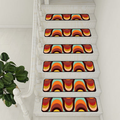 Kate McEnroe New York Retro Mid Century Modern Stair Treads, 70s Groovy Wave Pattern Non - Slip MatsStair TreadsSUeilu9bln