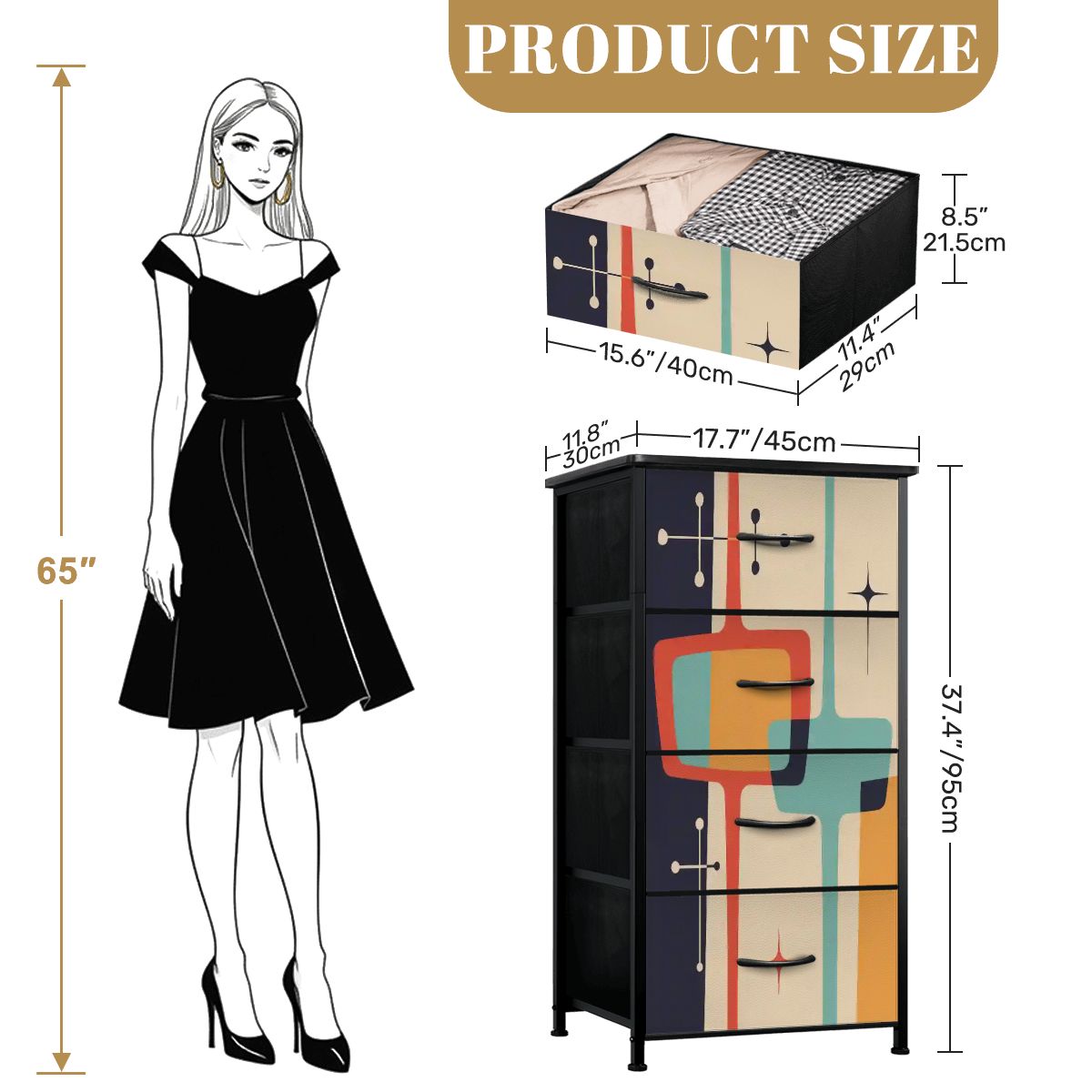 Kate McEnroe New York Retro Mid Century Modern Tall Drawer Chest, Atomic Starburst Storage Cabinet, Geometric MCM Accent DresserDressersHyojifkudT