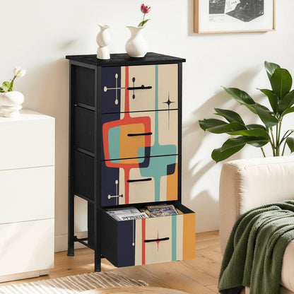Kate McEnroe New York Retro Mid Century Modern Tall Drawer Chest, Atomic Starburst Storage Cabinet, Geometric MCM Accent DresserDressersHyojifkudT