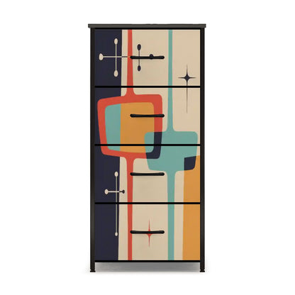 Kate McEnroe New York Retro Mid Century Modern Tall Drawer Chest, Atomic Starburst Storage Cabinet, Geometric MCM Accent DresserDressersHyojifkudT