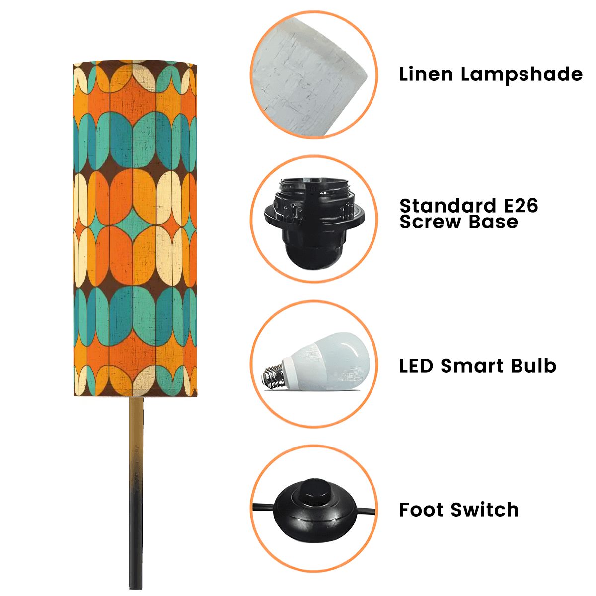 Kate McEnroe New York Retro Mid Century Modern Tall Floor Lamp, Geometric Mod Accent Lighting Orange Blue YellowFloor LampscKg43y6Gt4
