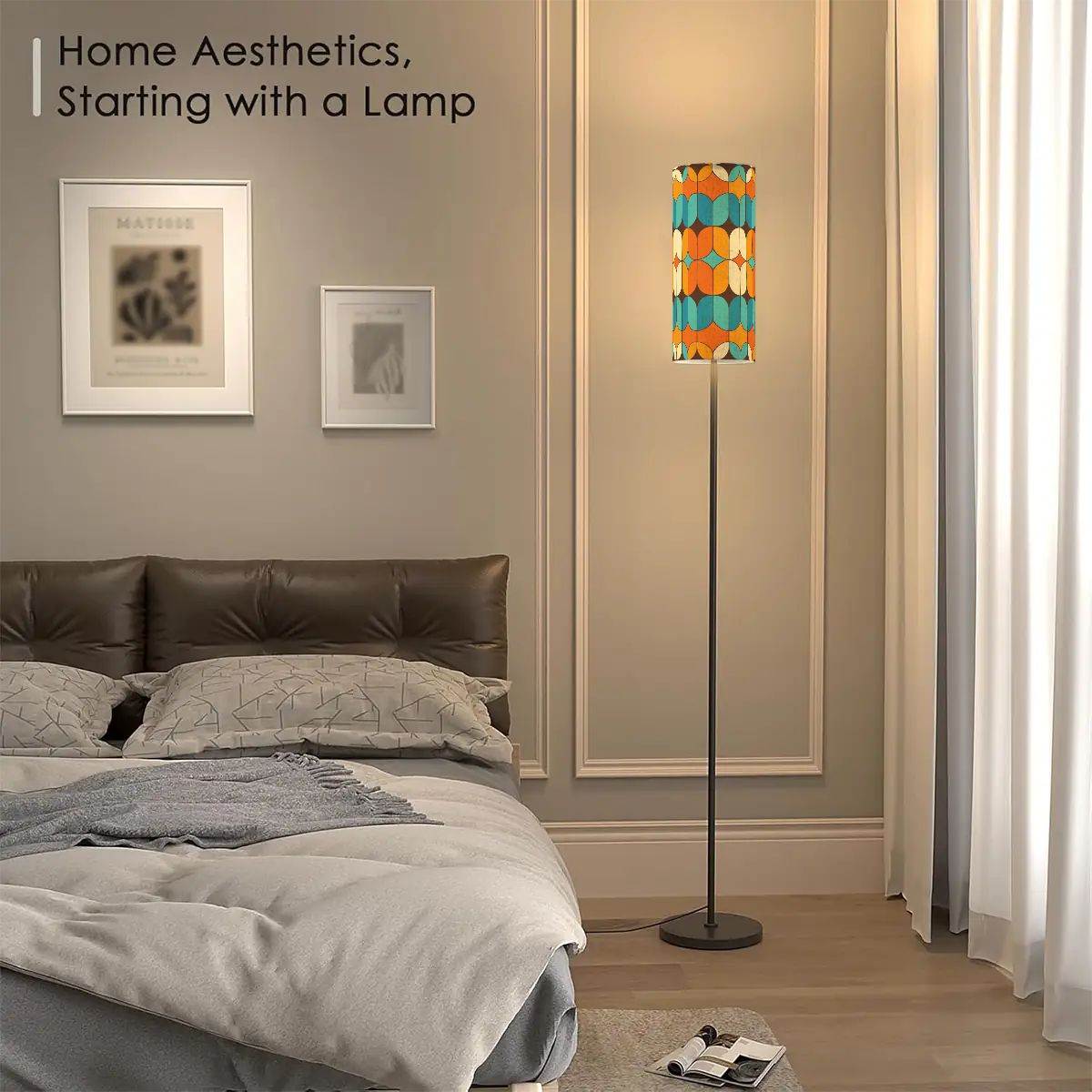 Kate McEnroe New York Retro Mid Century Modern Tall Floor Lamp, Geometric Mod Accent Lighting Orange Blue YellowFloor LampscKg43y6Gt4