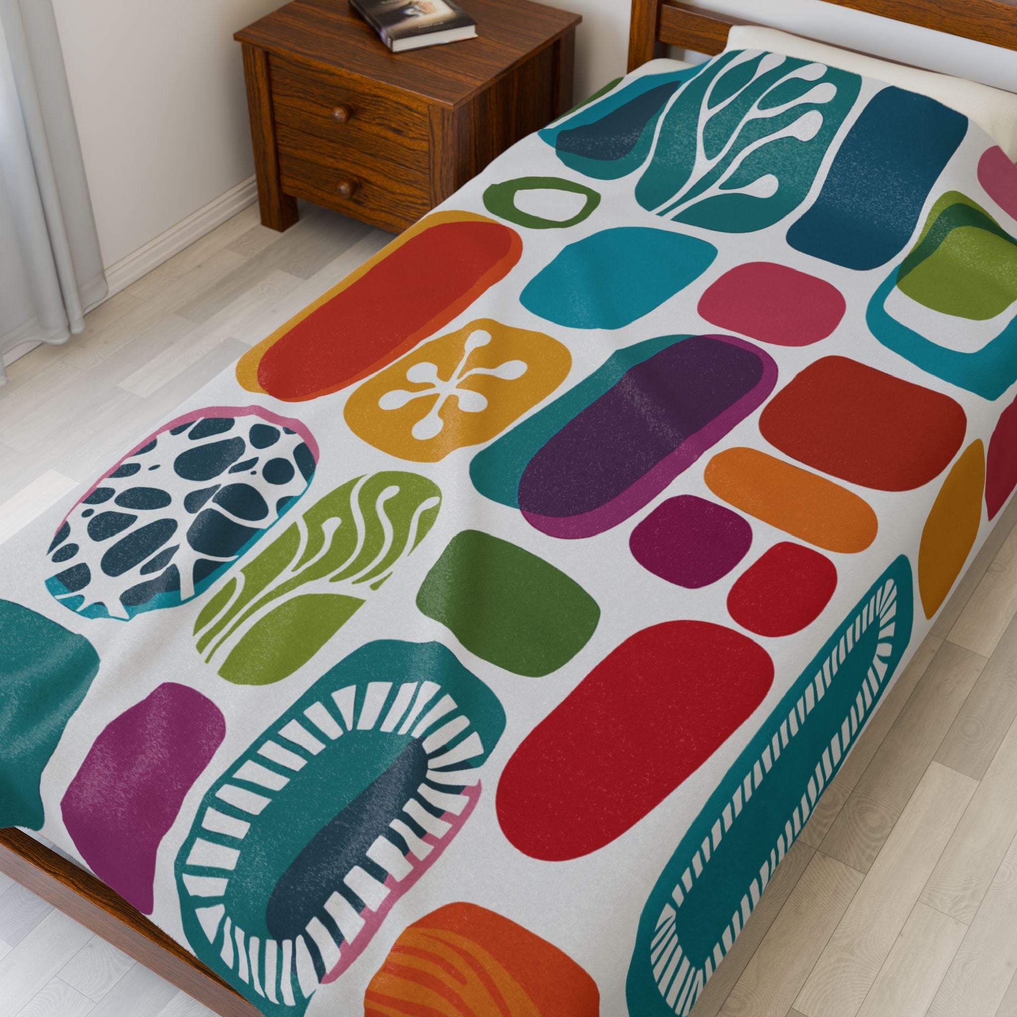 Kate McEnroe New York Retro Mid Century Modern Throw Blanket, 1950s Mid Mod Amoeba, Geometric Abstract Velveteen Minky BlanketBlankets18974639723243815997