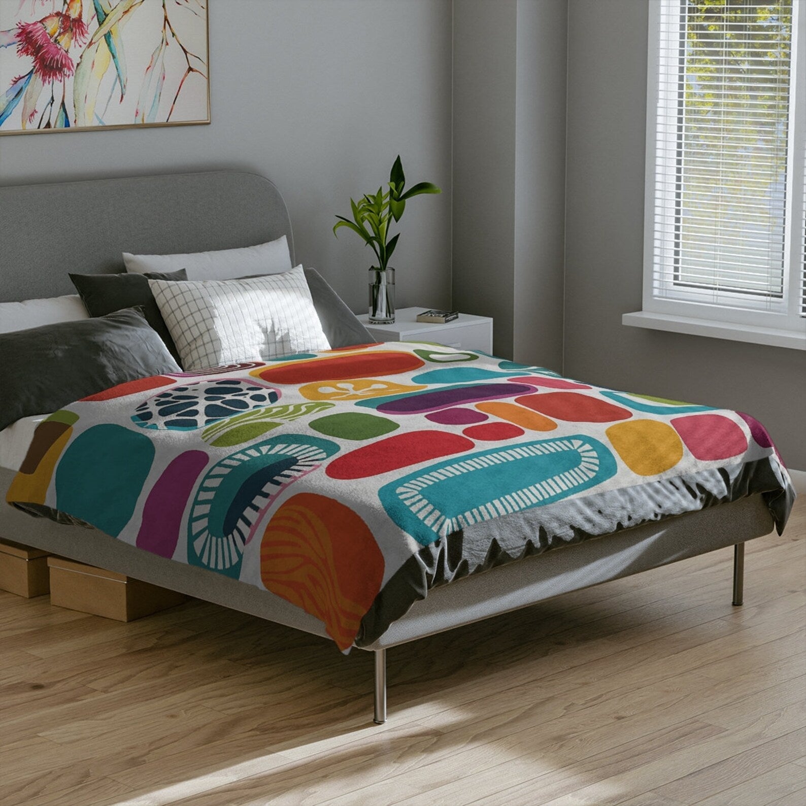 Kate McEnroe New York Retro Mid Century Modern Throw Blanket, 1950s Mid Mod Amoeba, Geometric Abstract Velveteen Minky BlanketBlankets18974639723243815997