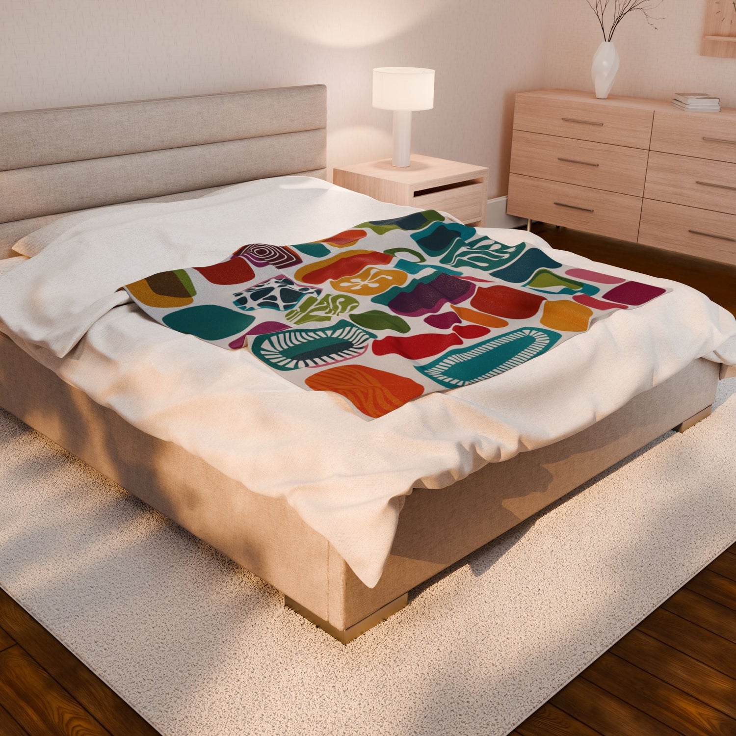 Kate McEnroe New York Retro Mid Century Modern Throw Blanket, 1950s Mid Mod Amoeba, Geometric Abstract Velveteen Minky BlanketBlankets18974639723243815997