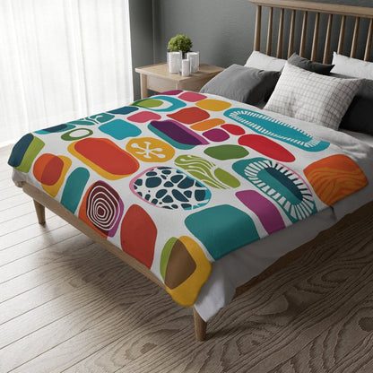Kate McEnroe New York Retro Mid Century Modern Throw Blanket, 1950s Mid Mod Amoeba, Geometric Abstract Velveteen Minky BlanketBlankets18974639723243815997