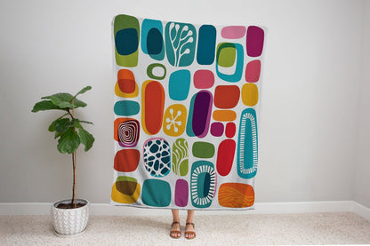 Kate McEnroe New York Retro Mid Century Modern Throw Blanket, 1950s Mid Mod Amoeba, Geometric Abstract Velveteen Minky BlanketBlankets22612682429659377919