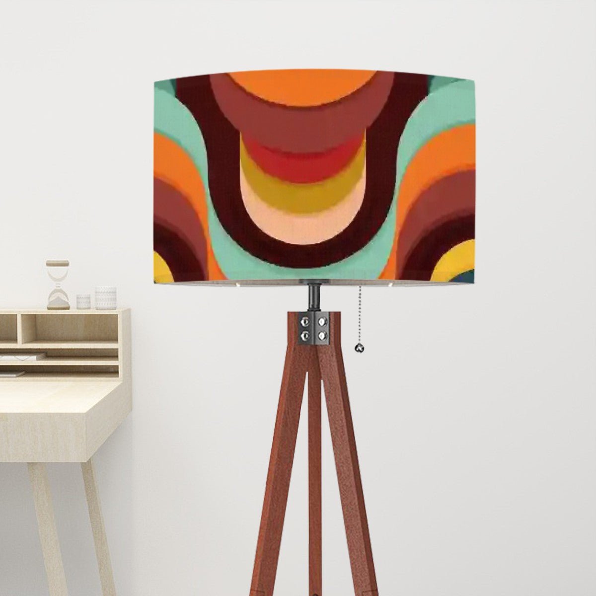 Kate McEnroe New York Retro Mid Century Modern Tripod Floor Lamp, 70s Groovy Waves Drum ShadeFloor Lamps36s7PA4CiK