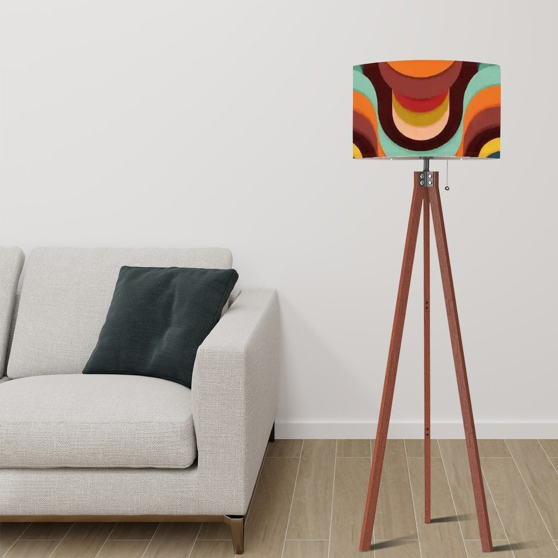Kate McEnroe New York Retro Mid Century Modern Tripod Floor Lamp, 70s Groovy Waves Drum ShadeFloor Lamps36s7PA4CiK