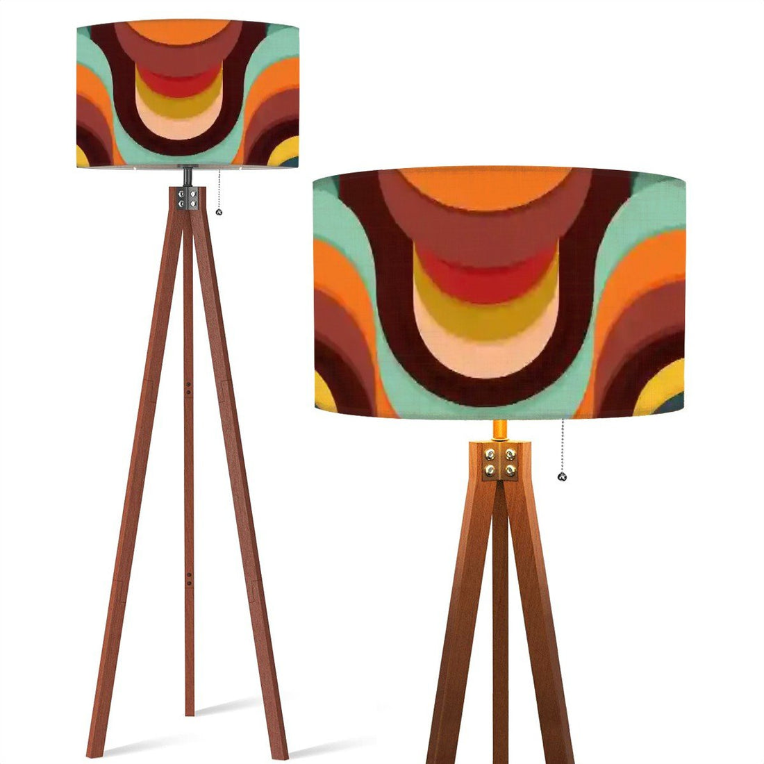 Kate McEnroe New York Retro Mid Century Modern Tripod Floor Lamp, 70s Groovy Waves Drum ShadeFloor Lamps36s7PA4CiK