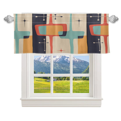 Kate McEnroe New York Retro Mid Century Modern Valance. Atomic Starburst Teal Orange Beige Window CurtainsWindow CurtainsH5KRTB - PLU8NM - 22DRJ7