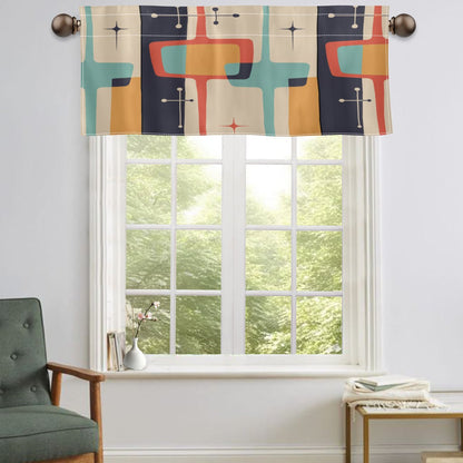 Kate McEnroe New York Retro Mid Century Modern Valance. Atomic Starburst Teal Orange Beige Window CurtainsWindow CurtainsH5KRTB - PLU8NM - 22DRJ7