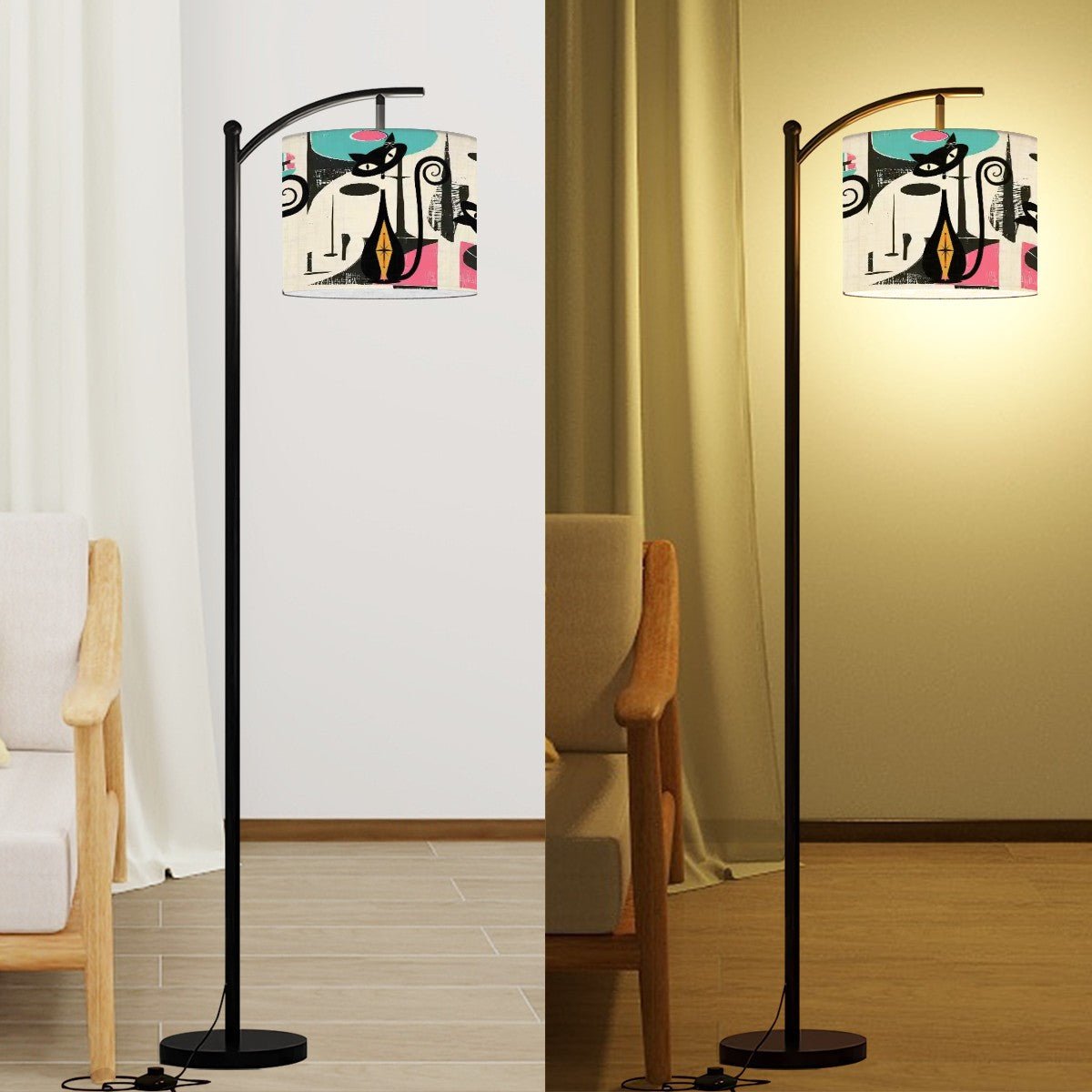 Kate McEnroe New York Retro Mid Mod Atomic Cat Abstract Arc Floor Lamp, MCM Artist&