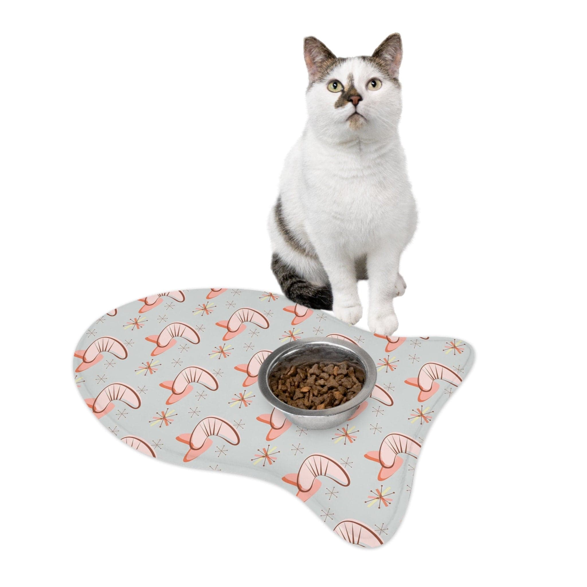 Kate McEnroe New York Retro Mid Mod Boomerang Starburst Pet Feeding Mat, Bone and Fish Shape Cat, Dog Non - Slip, Highly Absorbent Pad, Pet Lovers Gift - 127781923Pet Feeding Mats31917155412852758272