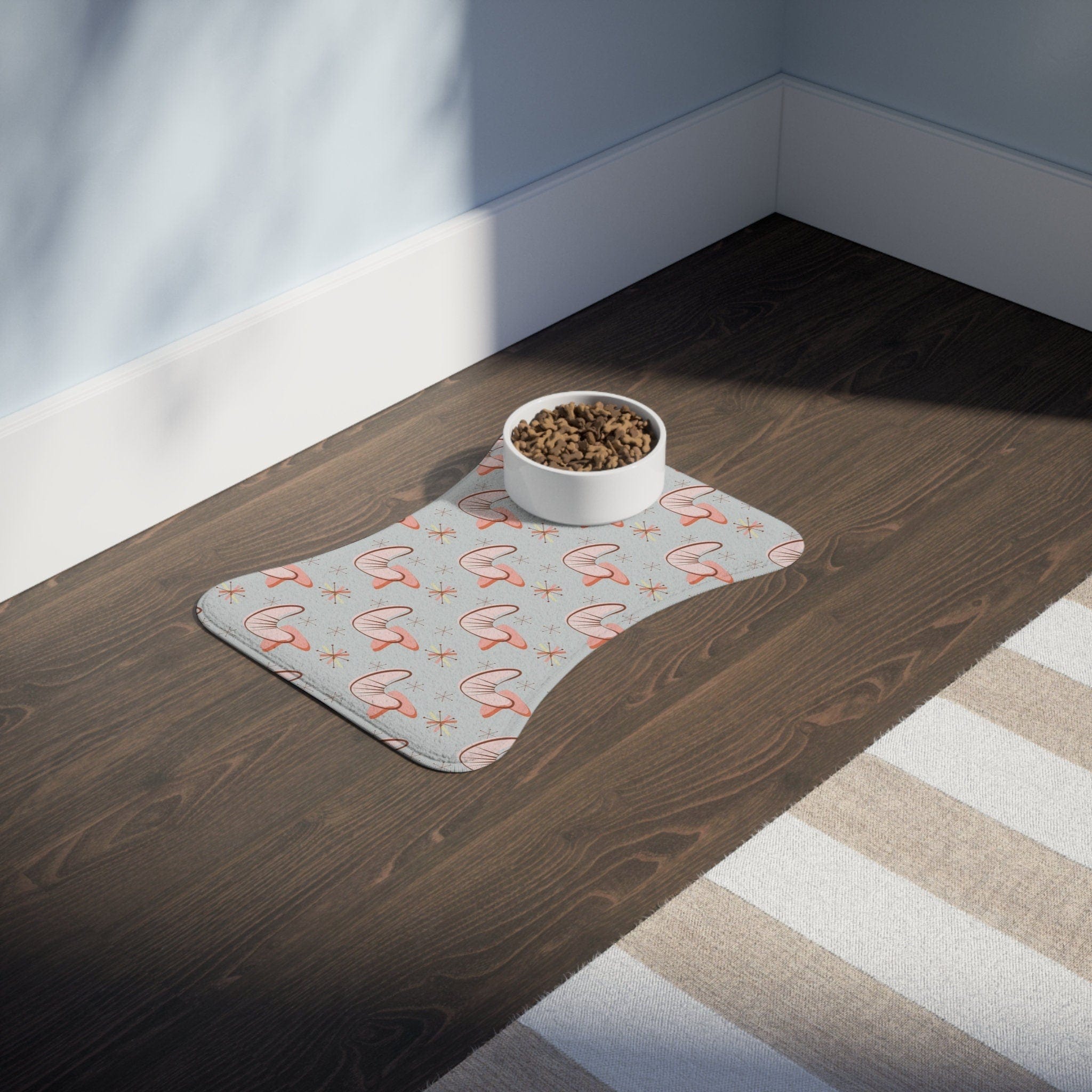 Kate McEnroe New York Retro Mid Mod Boomerang Starburst Pet Feeding Mat, Bone and Fish Shape Cat, Dog Non - Slip, Highly Absorbent Pad, Pet Lovers Gift - 127781923Pet Feeding Mats31917155412852758272