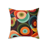 Kate McEnroe New York Retro Mid Mod Geo - Psychedelic Circles Throw Pillow, MCM Teal Orange, Yellow, Red Abstract Living Room, Bedroom Accent Pillow - 131282623Throw Pillows26154032508783369027