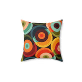 Kate McEnroe New York Retro Mid Mod Geo - Psychedelic Circles Throw Pillow, MCM Teal Orange, Yellow, Red Abstract Living Room, Bedroom Accent Pillow - 131282623Throw Pillows26154032508783369027