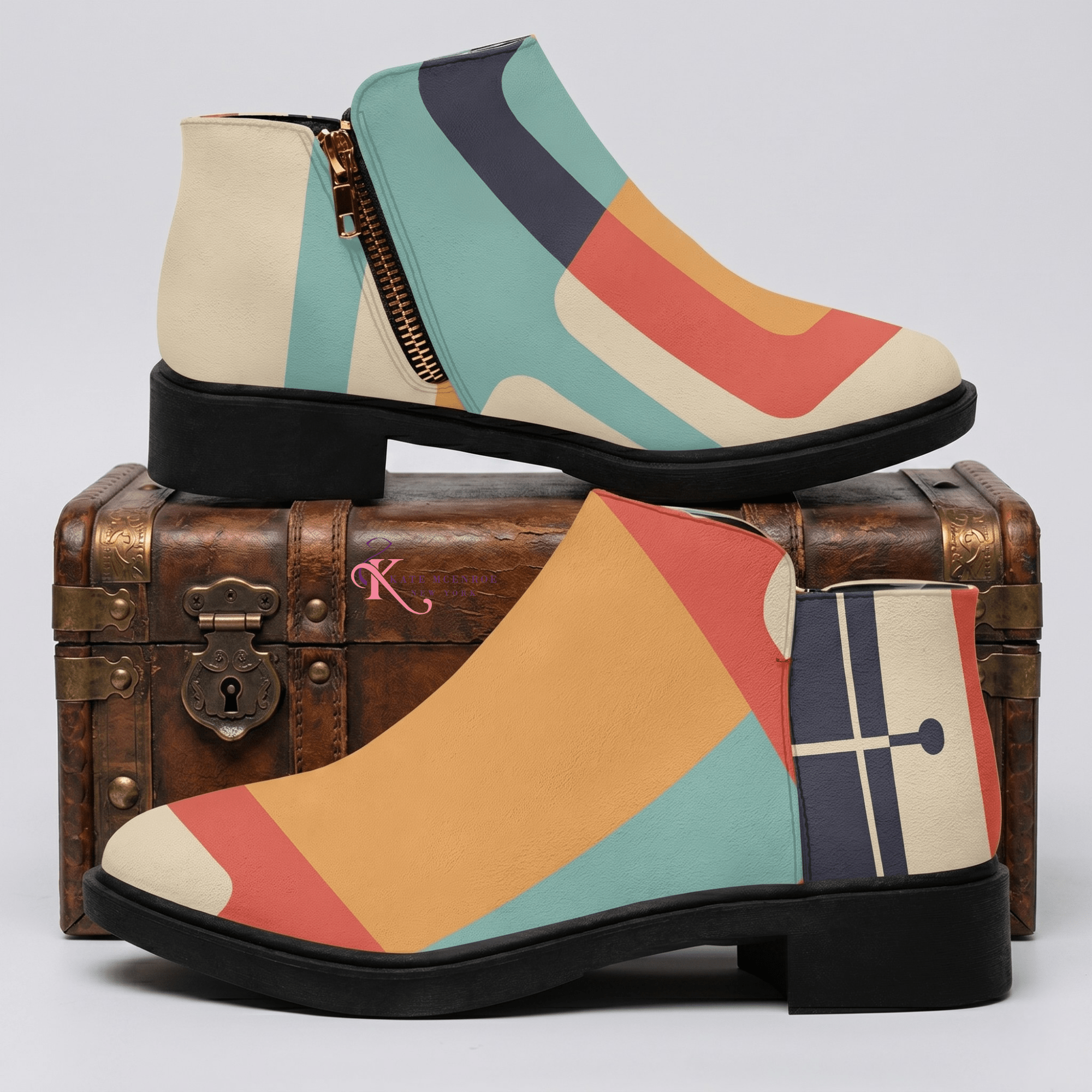 Kate McEnroe New York Retro Mod Color Block Ankle Boots, MCM Geometric Women&