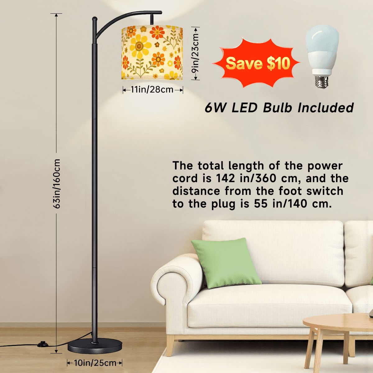 Kate McEnroe New York Retro Mod Floral Arc Floor Lamp, Mid Century Modern 70s Lighting AccentArc Floor LampsAzdJiKE694