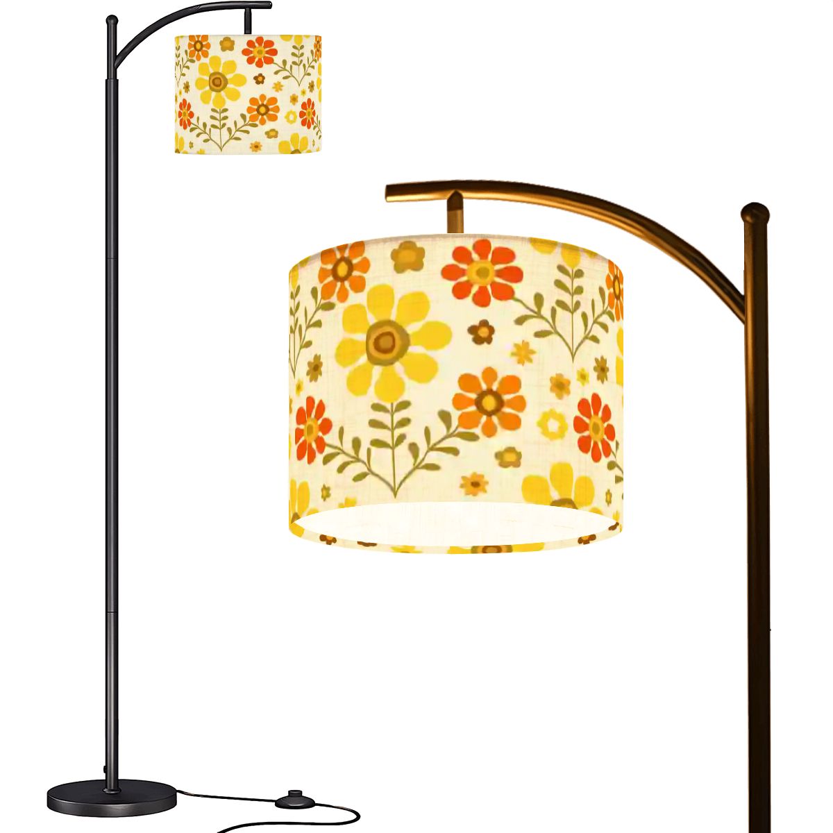 Kate McEnroe New York Retro Mod Floral Arc Floor Lamp, Mid Century Modern 70s Lighting AccentArc Floor LampsAzdJiKE694